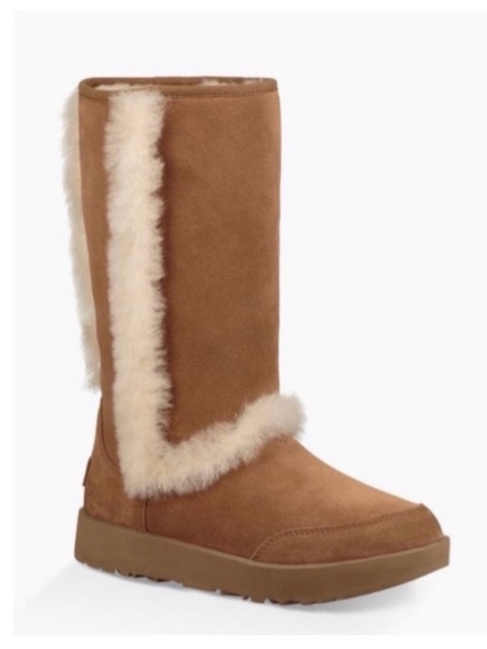 UGG Sundance II Chestnut Suede Tall Shearling-Trim Winter Boots Size 9